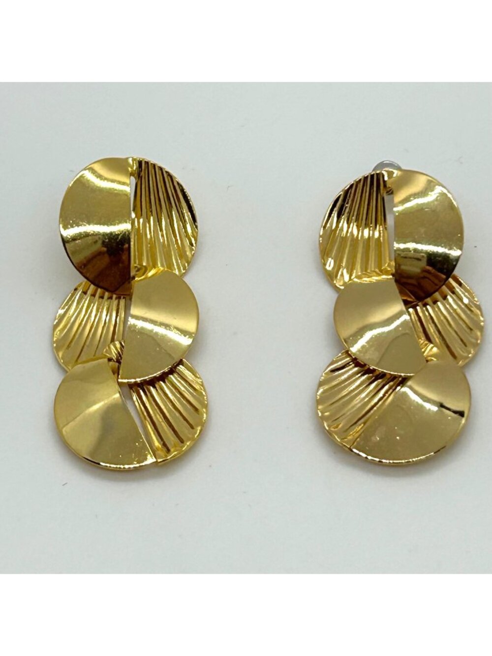 Vintage Gold-tone Pierced Earrings 1980s Art Deco Revival Geometric Statement